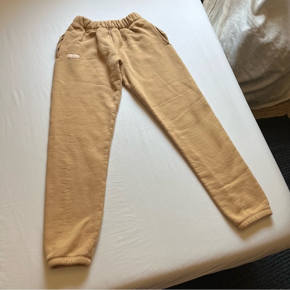 SET ACTIVE x REVOLVE tan elastic waist knit terry cropped jogger
